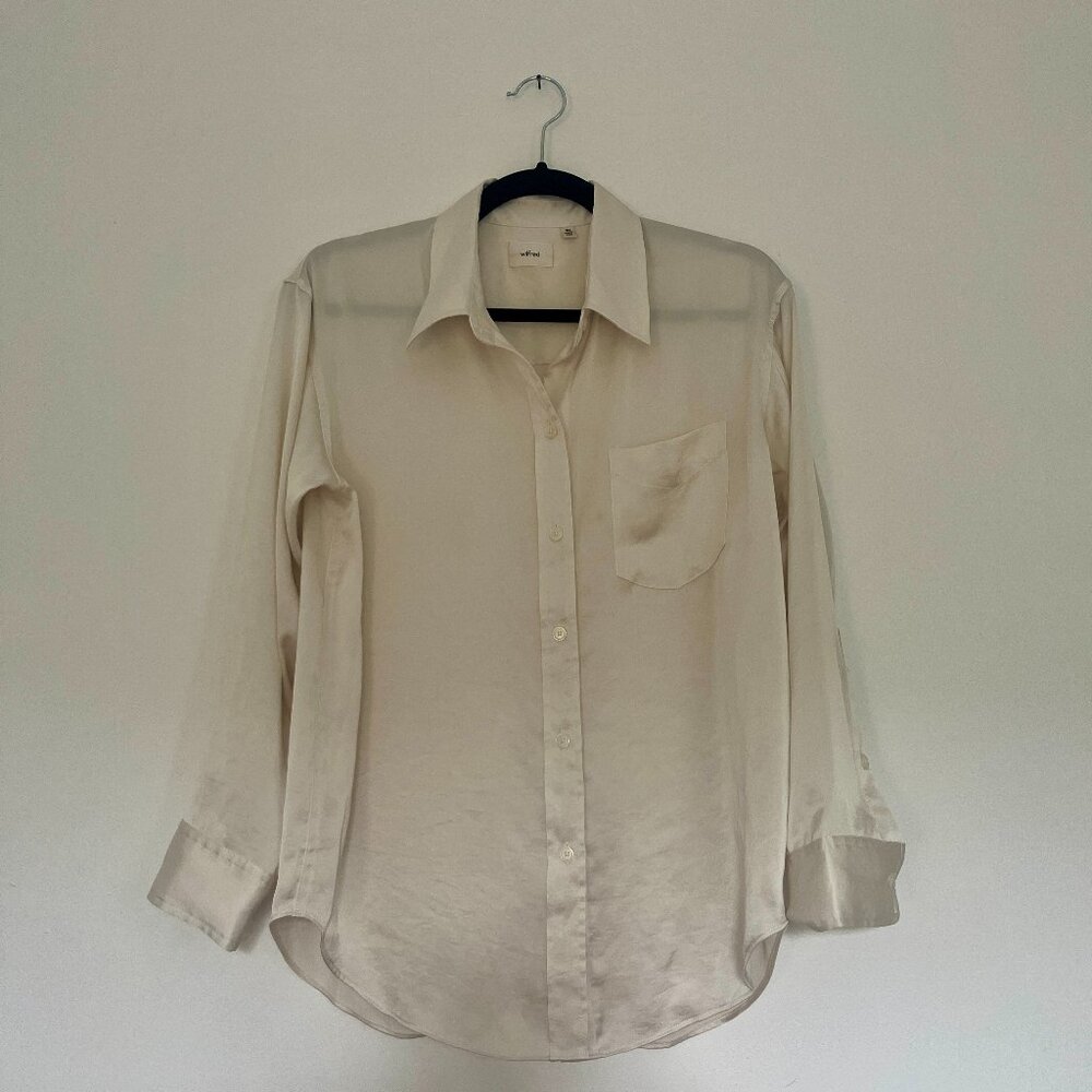 Aritzia Wilfred White Satin Button Down Shirt